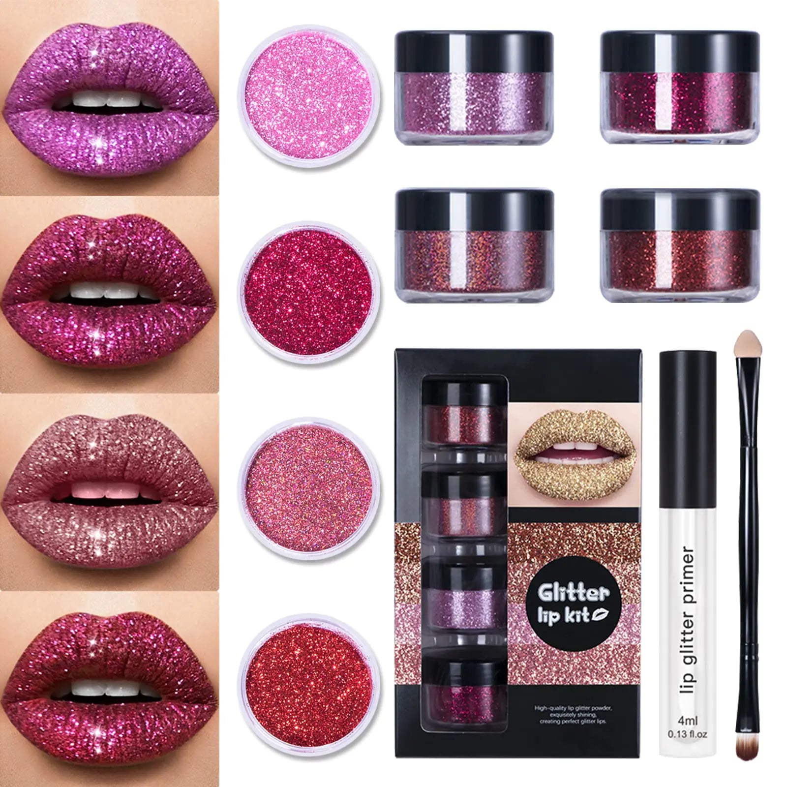 4-Color Glitter Lip Kit – Waterproof & Long-Lasting