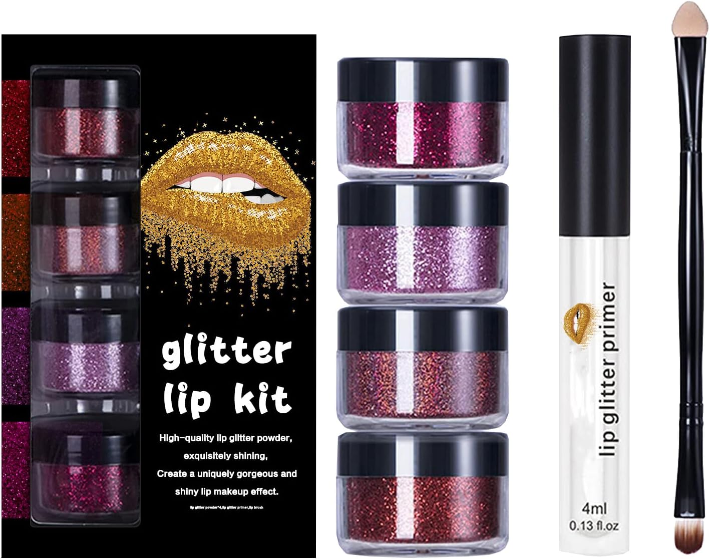 4-Color Glitter Lip Kit – Waterproof & Long-Lasting