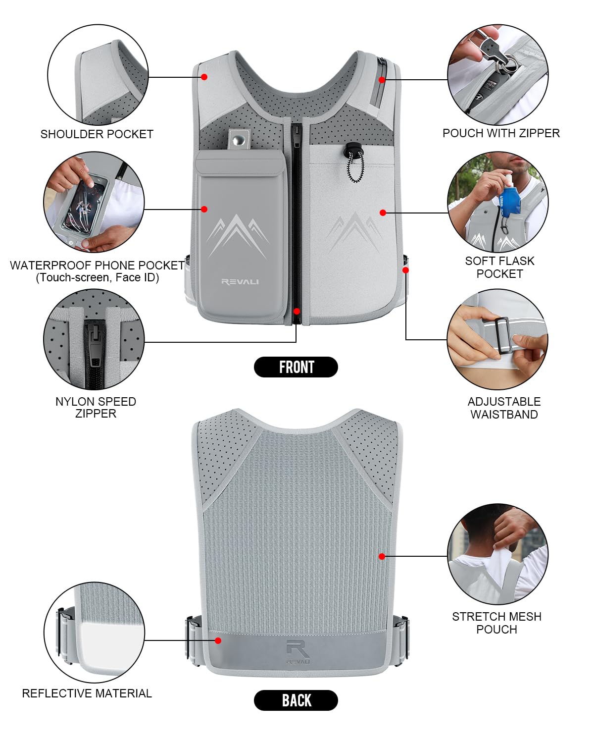 Reflective Sports Vest with Touchscreen Phone Pocket