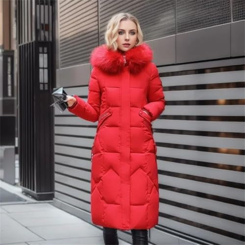Warm Winter Long Coat with Thick Fur Collar for Women
