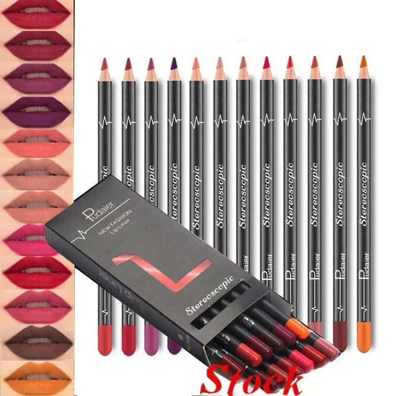 12 Color Waterproof Lip Liner - Nude Shades Set