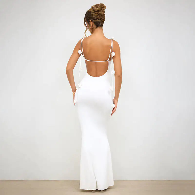 Strappy Elegance Backless Gown