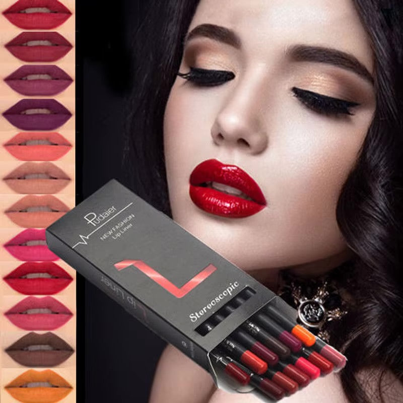 12 Color Waterproof Lip Liner - Nude Shades Set