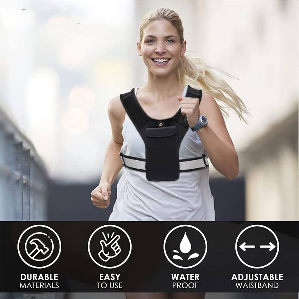 Reflective Running Vest with Adjustable Fit &amp; Phone Pocket