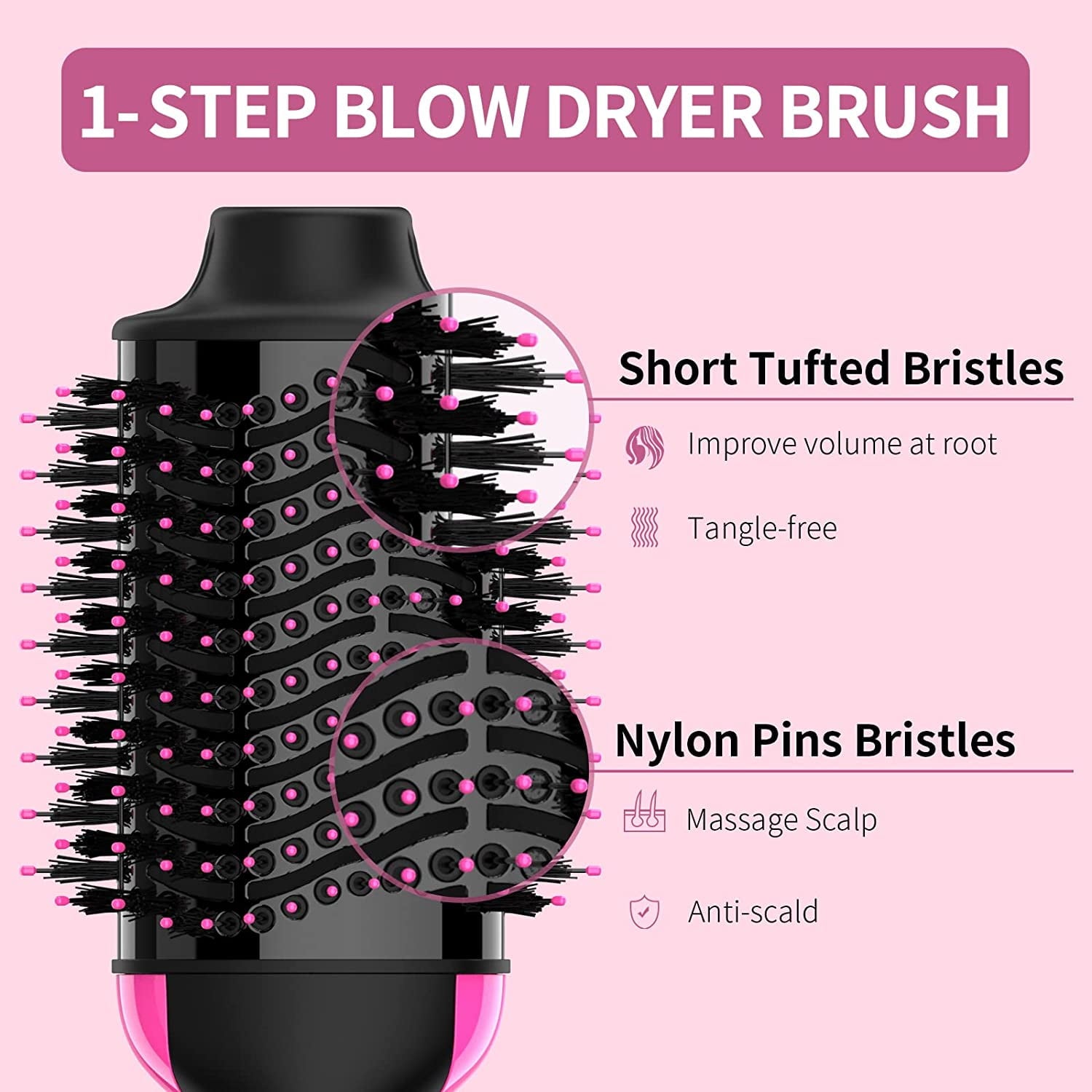 2-in-1 Hot Air Brush Hair Dryer &amp; Volumizer – Smooth, Frizz-Free Styling