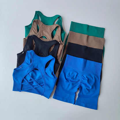 Quick-Dry Seamless Yoga 2-Piece Shorts Set