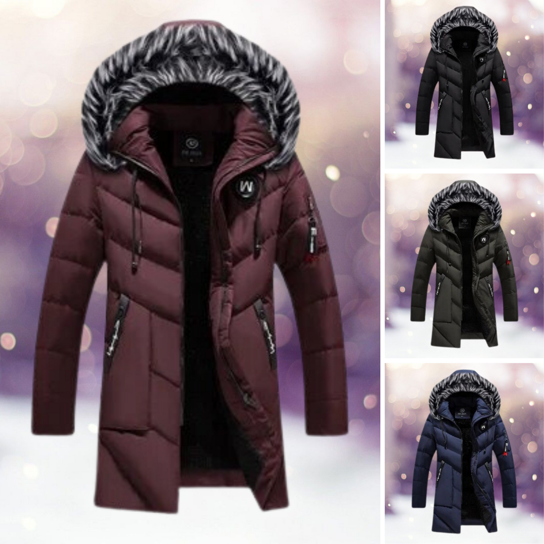 Men’s Thickened Winter Cotton Coat with Detachable Hood