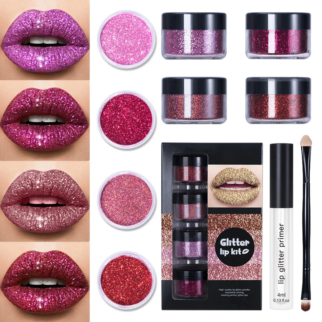 4-Color Glitter Lip Kit – Waterproof &amp; Long-Lasting