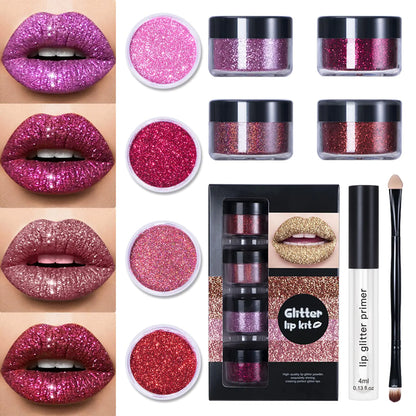 4-Color Glitter Lip Kit – Waterproof &amp; Long-Lasting