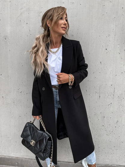Long Wool Lapel Coat for Women – Autumn Winter Style