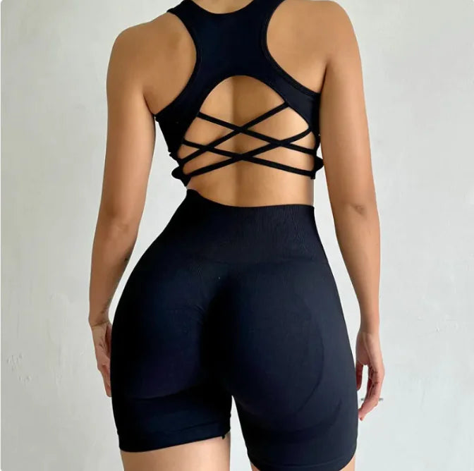 Quick-Dry Seamless Yoga 2-Piece Shorts Set