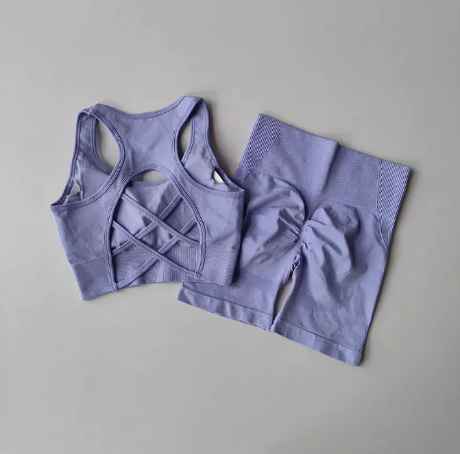 Quick-Dry Seamless Yoga 2-Piece Shorts Set