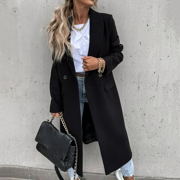 Long Wool Lapel Coat for Women – Autumn Winter Style