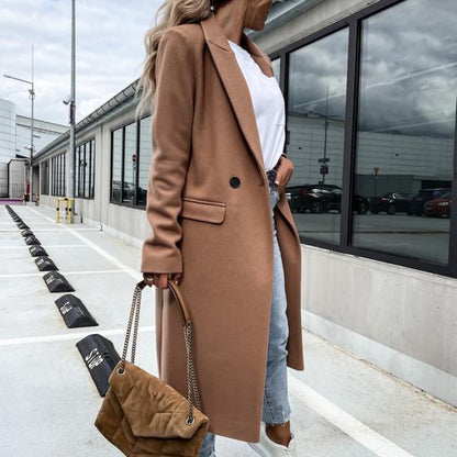 Long Wool Lapel Coat for Women – Autumn Winter Style