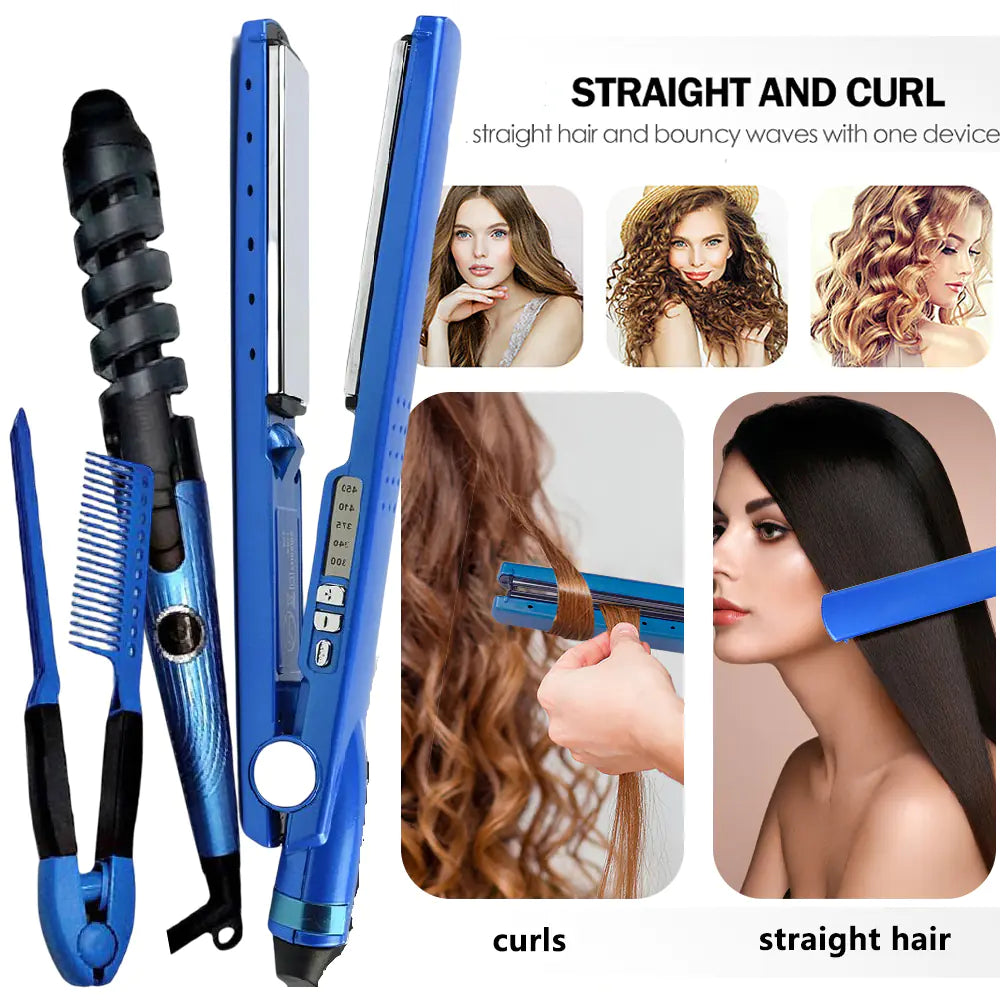 Dual-Purpose Blue Hair Straightener