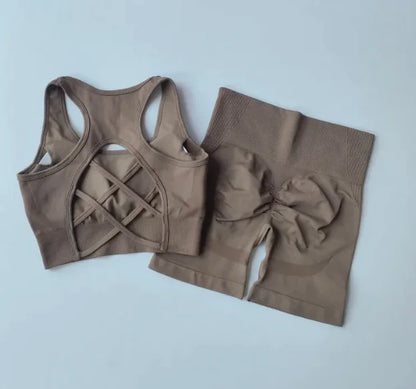 Quick-Dry Seamless Yoga 2-Piece Shorts Set