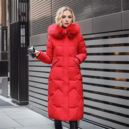 Warm Winter Long Coat with Thick Fur Collar for Women