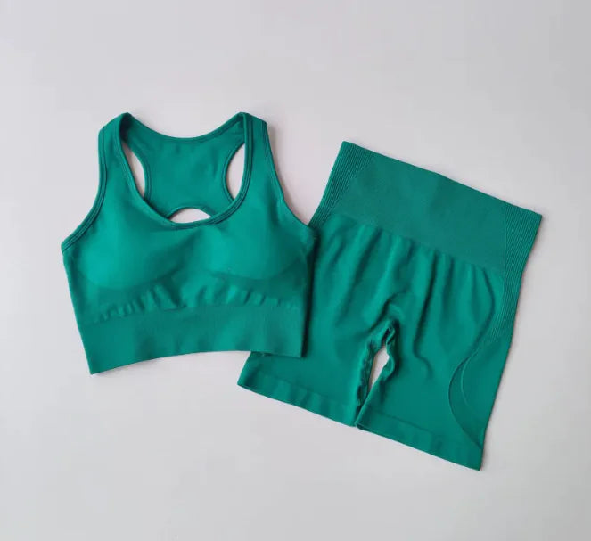 Quick-Dry Seamless Yoga 2-Piece Shorts Set