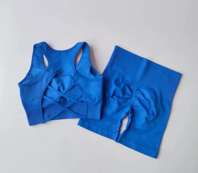 Quick-Dry Seamless Yoga 2-Piece Shorts Set