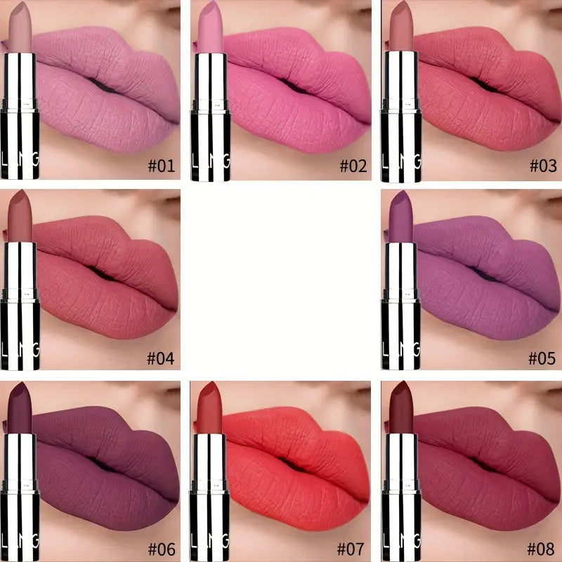 Velvet Matte 8-Shade Lipsticks - Long-Lasting Set