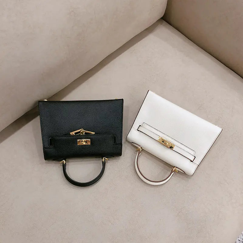 Chic Mini Cowhide Handbag - Compact Leather Style