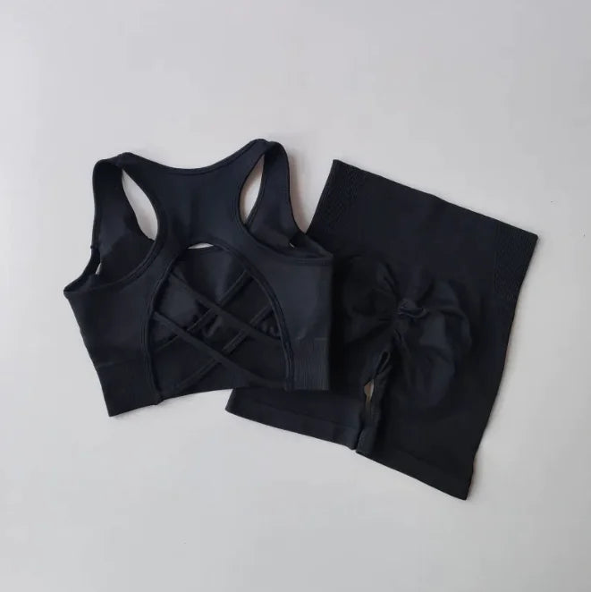 Quick-Dry Seamless Yoga 2-Piece Shorts Set
