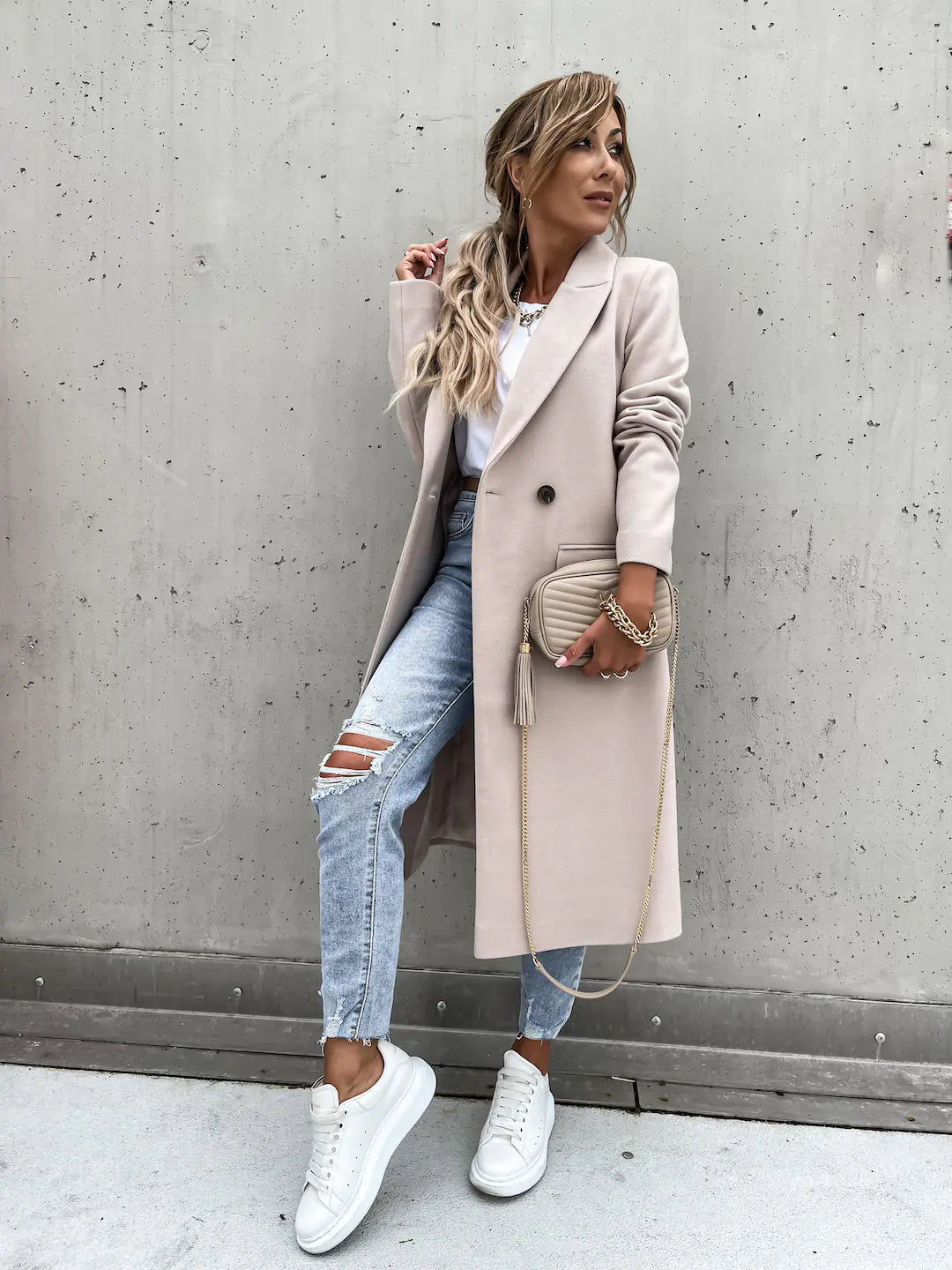 Long Wool Lapel Coat for Women – Autumn Winter Style