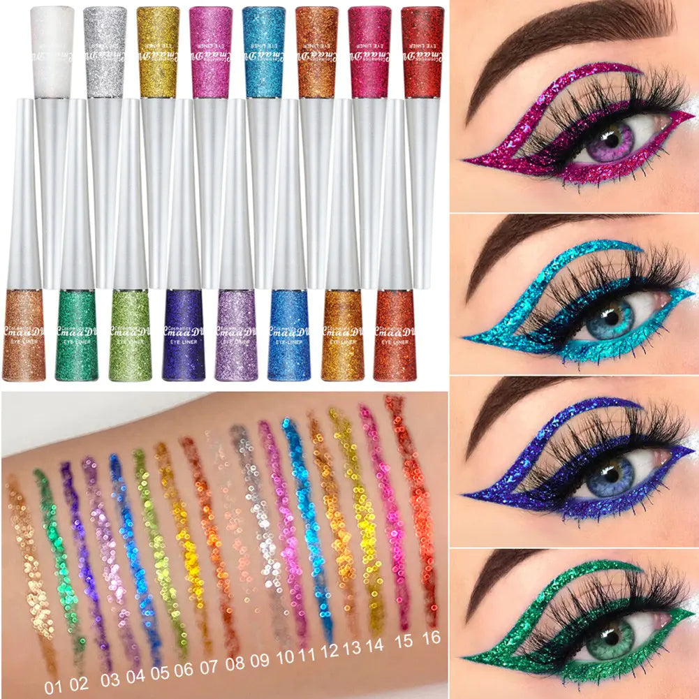 16 Colors Waterproof Glitter Eyeliner – Sparkling Makeup