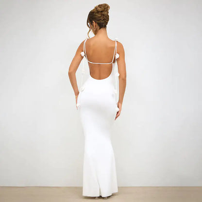 Strappy Elegance Backless Gown